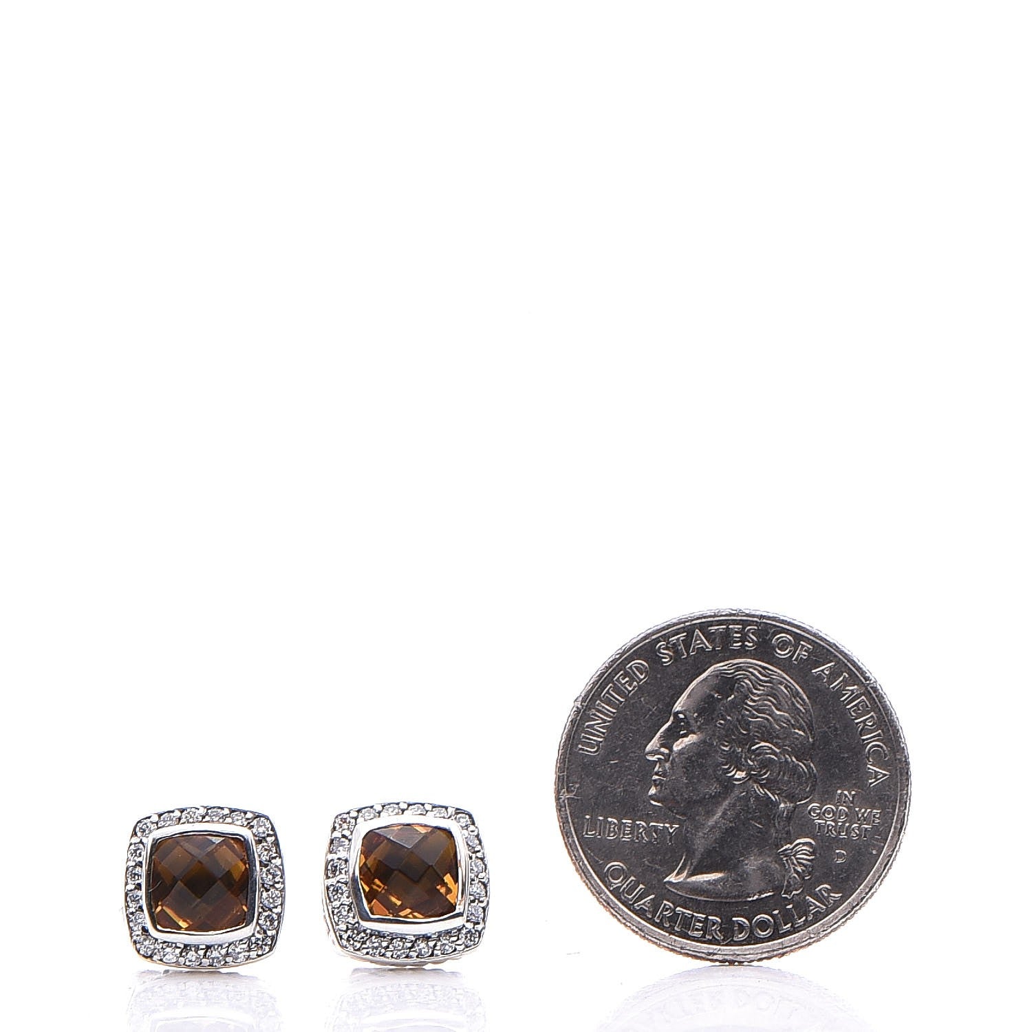 David Yurman Sterling Silver Diamond Citrine 5mm Petite Albion Earrings 2 of 4