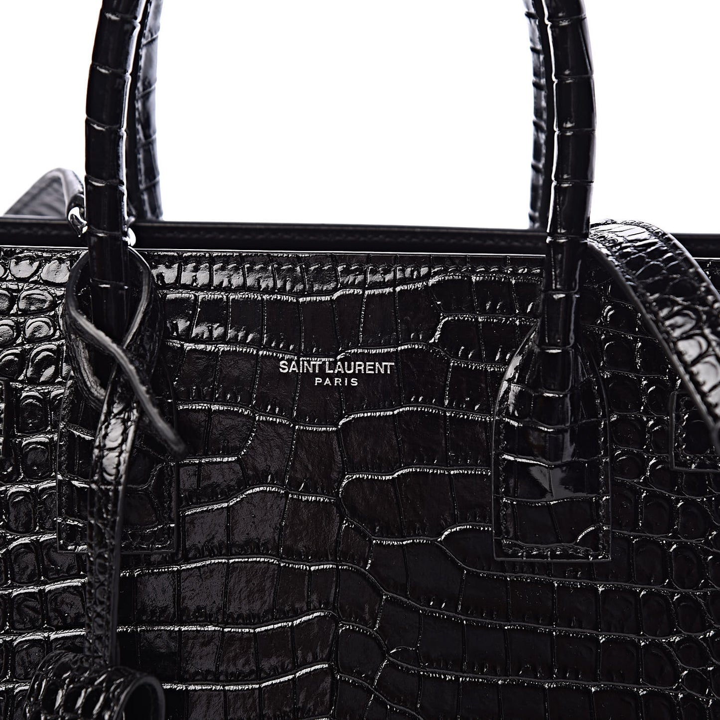 Calfskin Crocodile Embossed Baby Sac De Jour Black