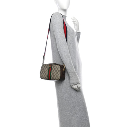 Gucci GG Supreme Monogram Textured Dollar Calfskin Web Ophidia Wristlet Shoulder Bag Beige Ebony New Acero 2 of 10