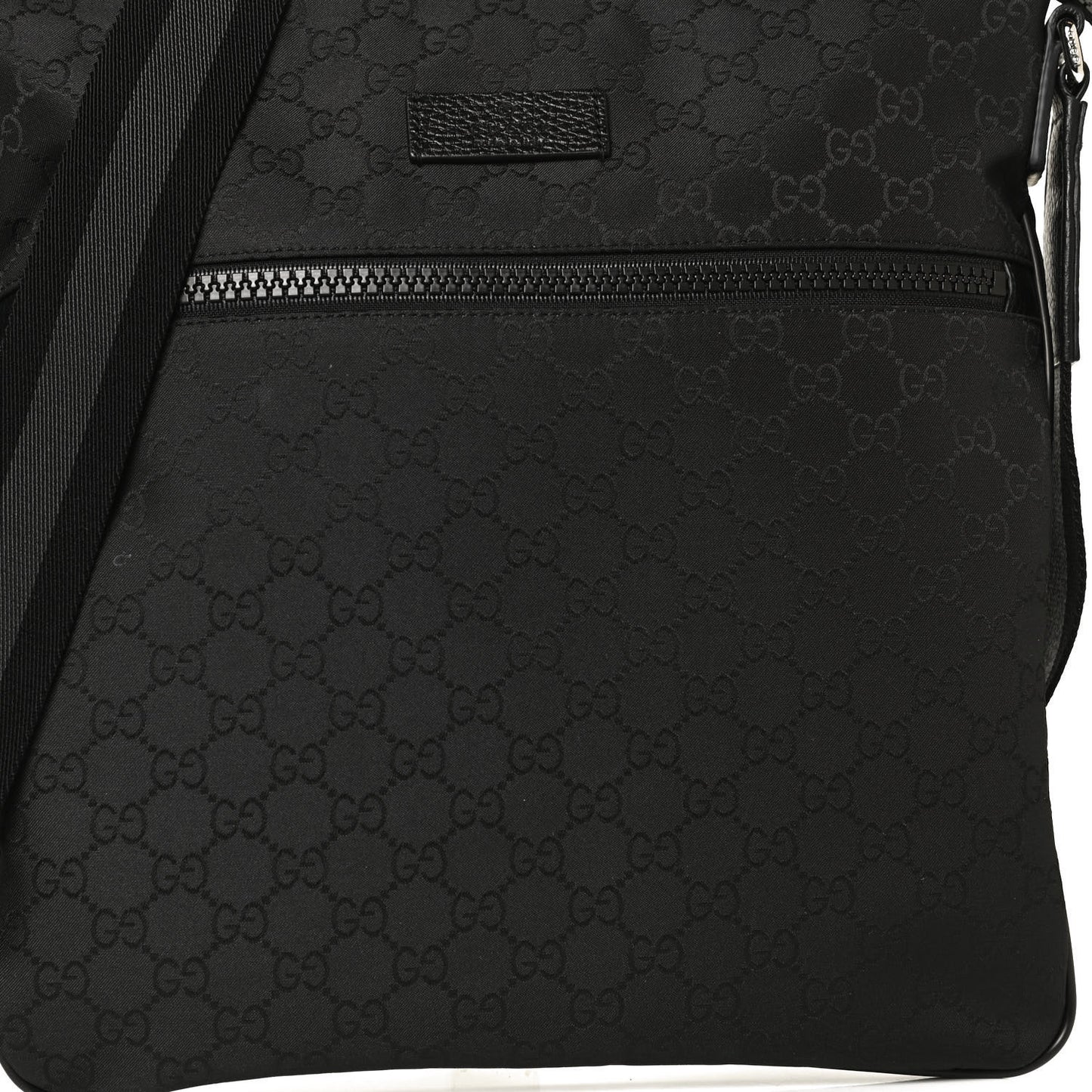 Nylon Monogram Medium Flat Messenger Bag Black