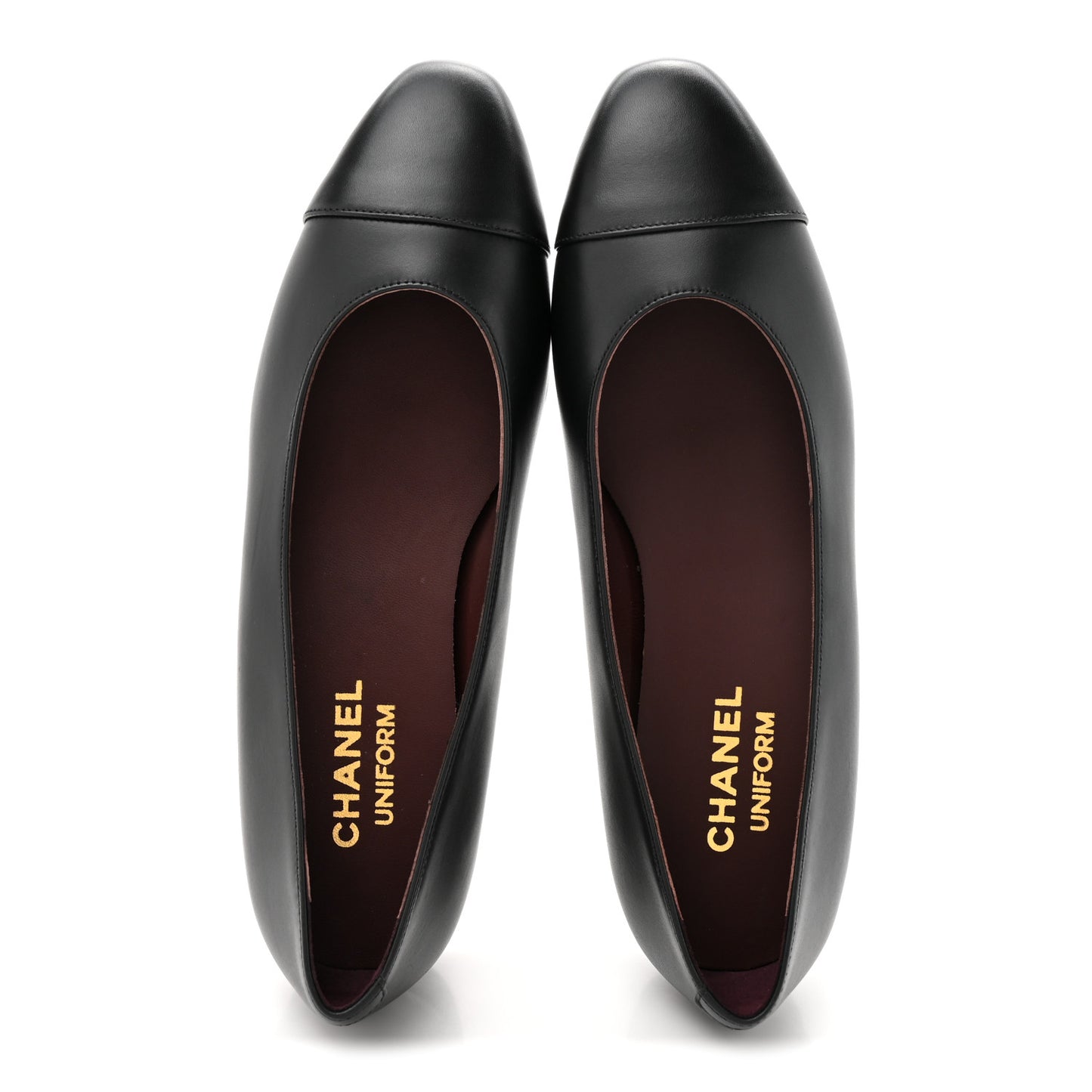 Lambskin Cap Toe CC Uniform Ballerina Flats 37.5 Black