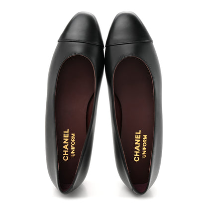 Chanel Lambskin Cap Toe CC Uniform Ballerina Flats 37.5 Black 2 of 10