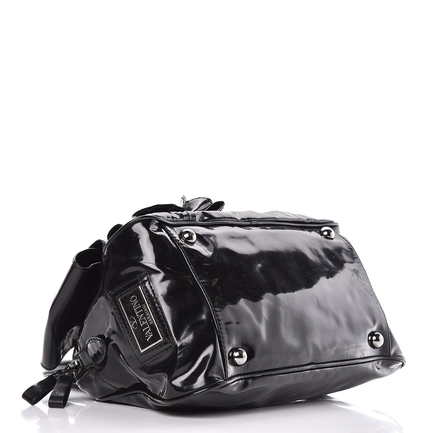 Patent Lacca Bow Bowler Tote Black