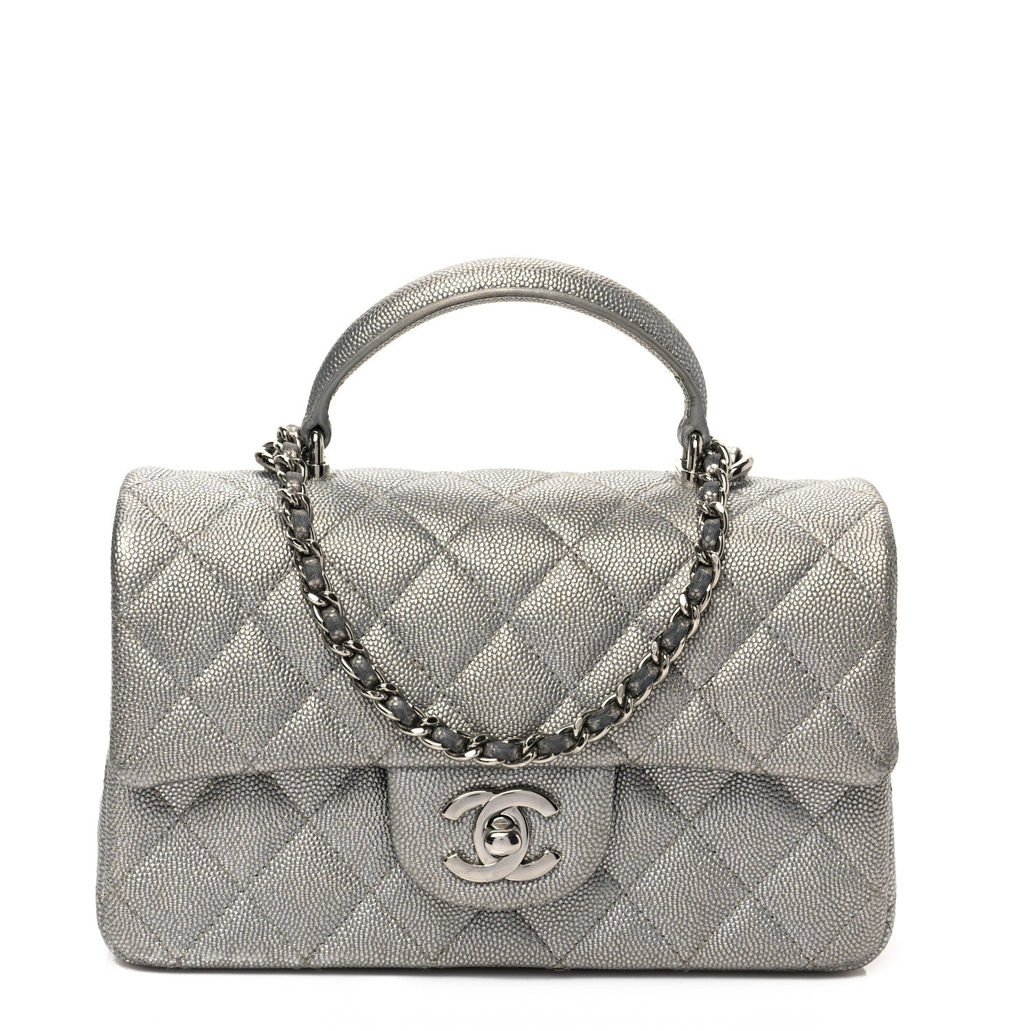 Chanel Metallic Caviar Quilted Mini Top Handle Rectangular Flap Silver 1 of 9
