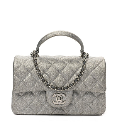 Chanel Metallic Caviar Quilted Mini Top Handle Rectangular Flap Silver 1 of 9