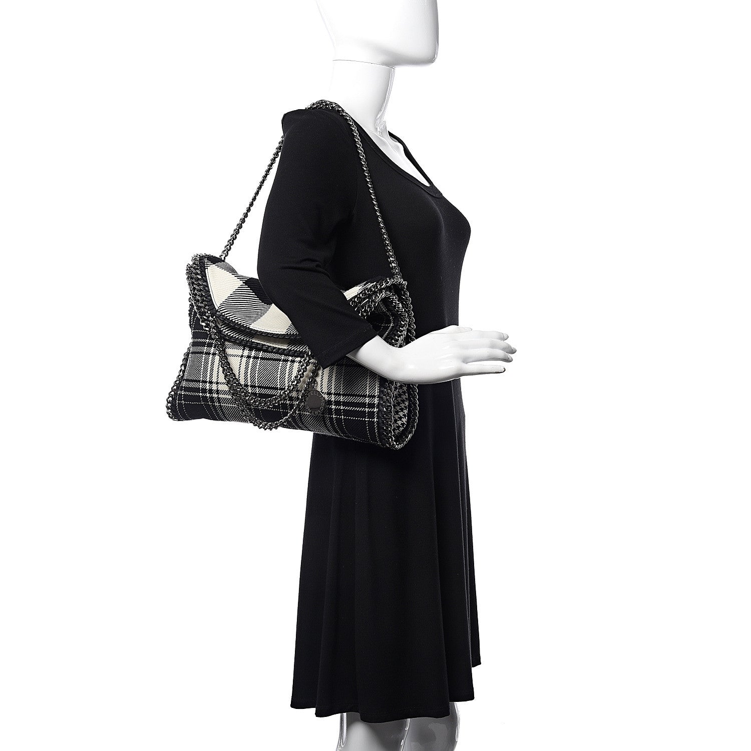 Stella McCartney Wool Plaid Falabella Fold Over Tote Black 2 of 8