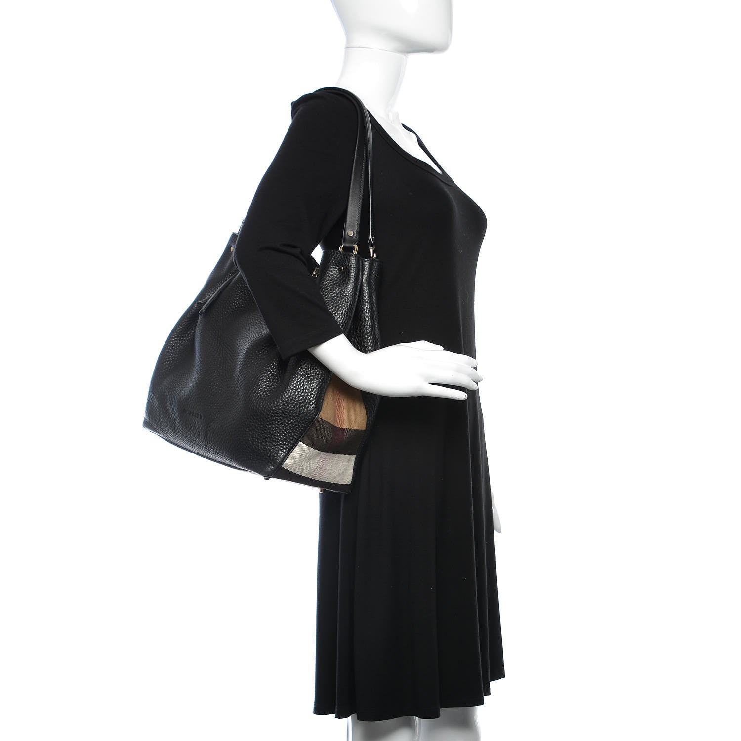 Burberry Grainy Calfskin House Check Medium Maidstone Black 2 of 11