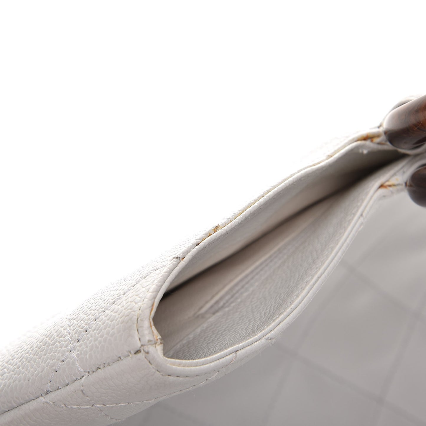 Caviar CC Wood Handle Tote White