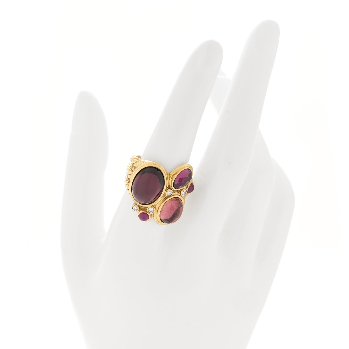 18K Yellow Gold Diamond Tourmaline Ruby Garnet Mosaic Ring 56 7.5