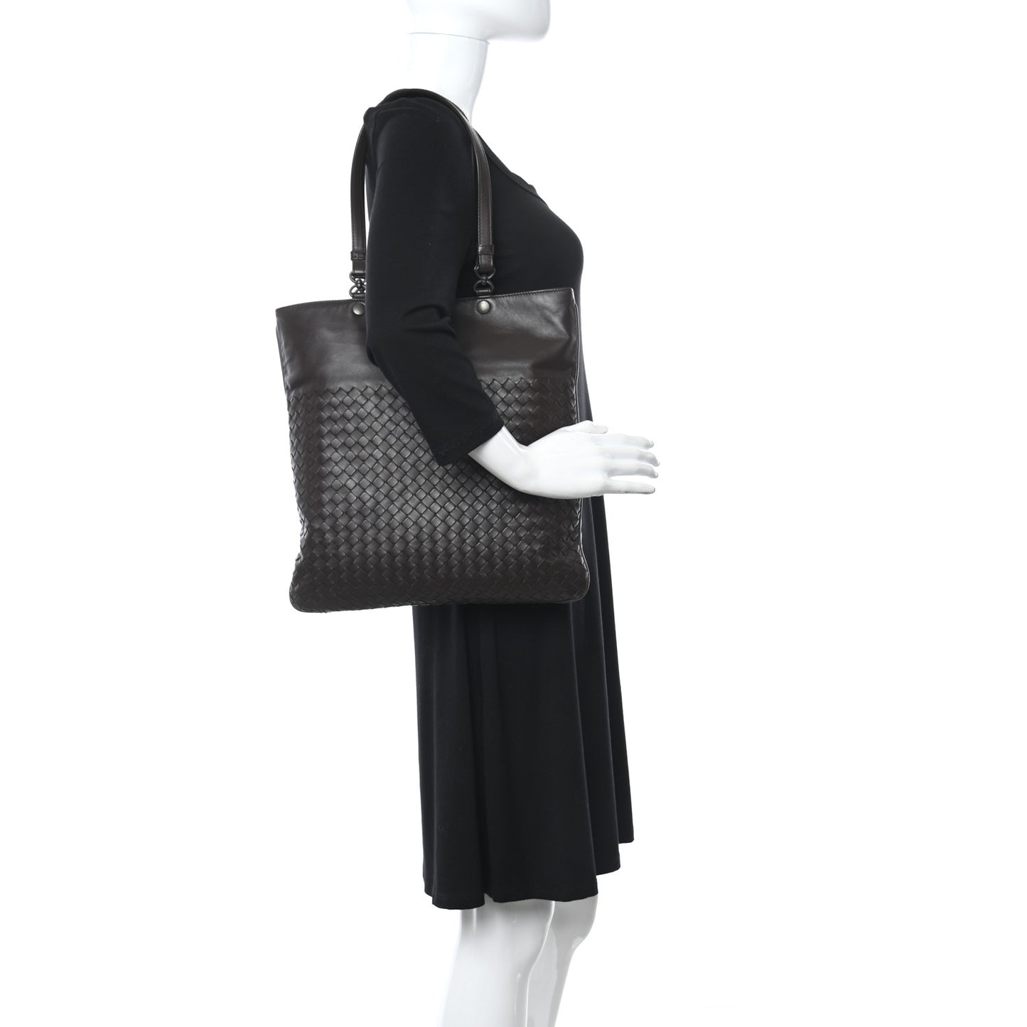 Nappa Intrecciato Flat Shoulder Bag Ebano