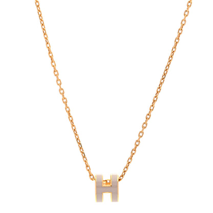 Hermes Lacquered Gold Mini Pop H Pendant Necklace Marron Glace 1 of 9