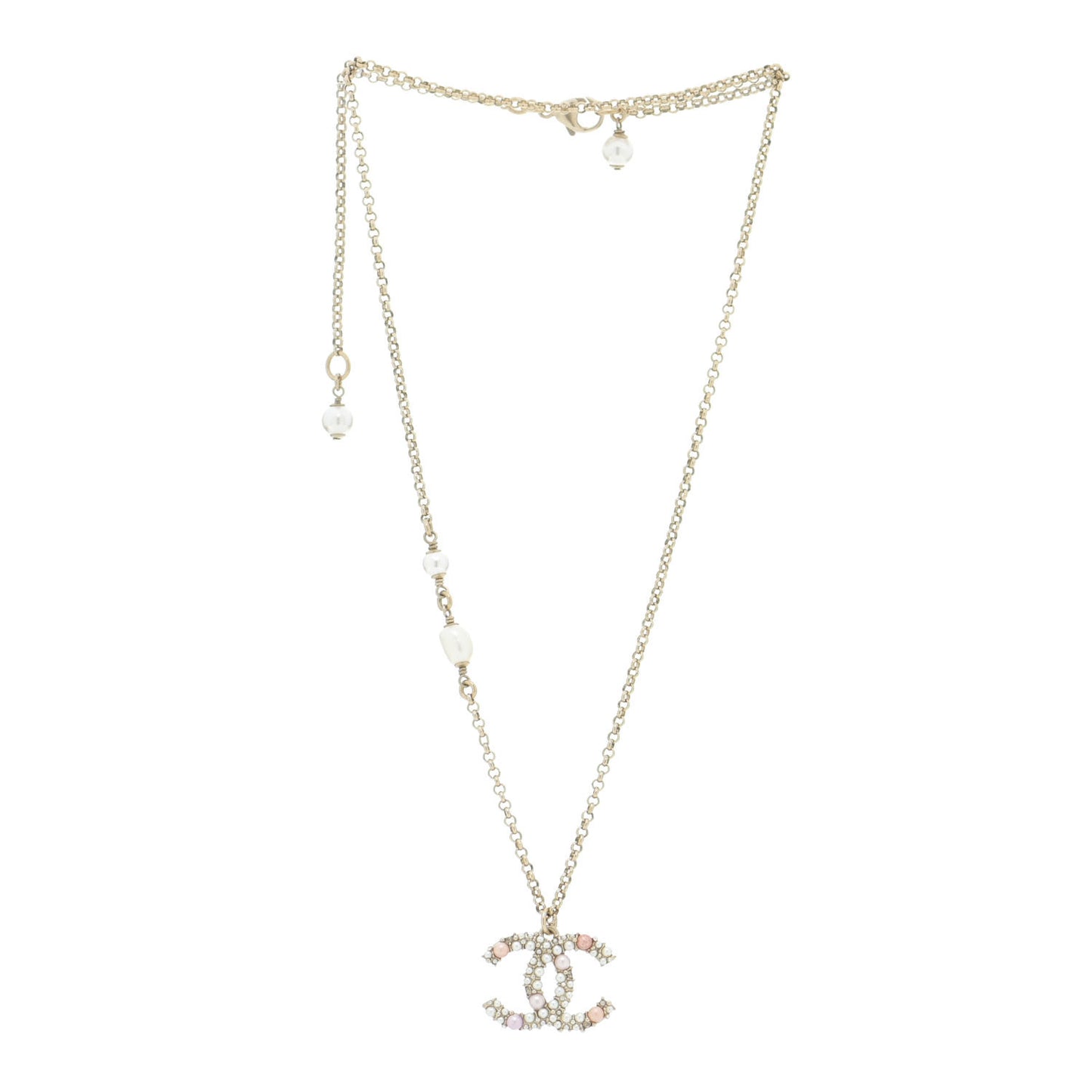Crystal Pearl CC Pendant Necklace Gold Pink