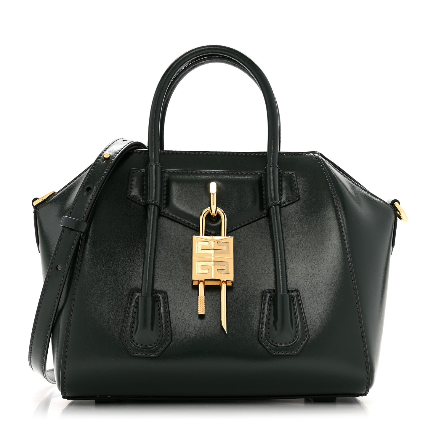 Box Calfskin Mini Lock Antigona Shoulder Bag Green Forest