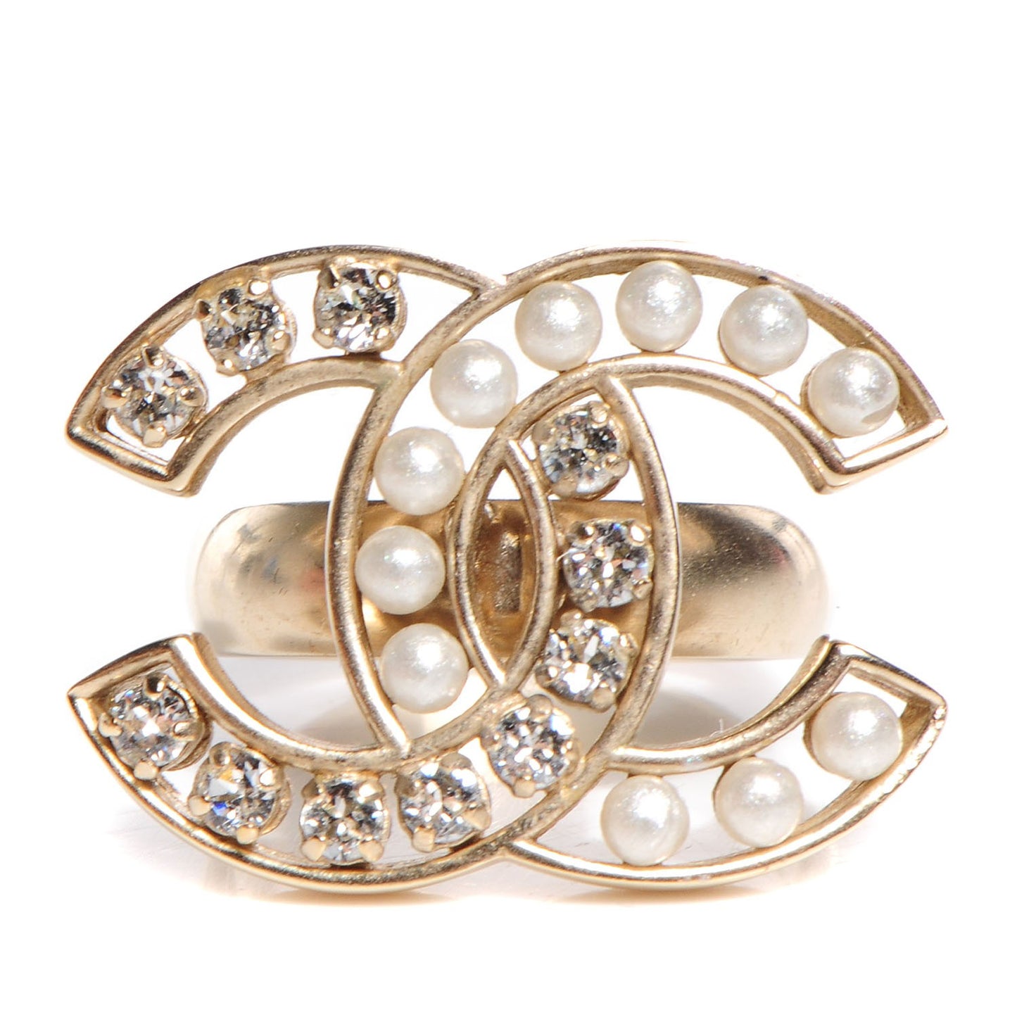 Crystal Pearl CC Ring 6.5 Gold