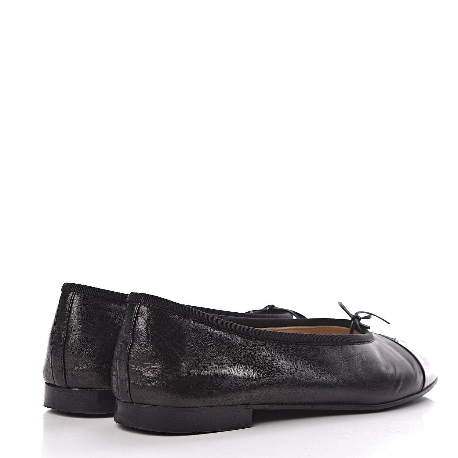 Chanel Lambskin Patent Cap Toe Ballerina Flats 41 Black 4 of 15