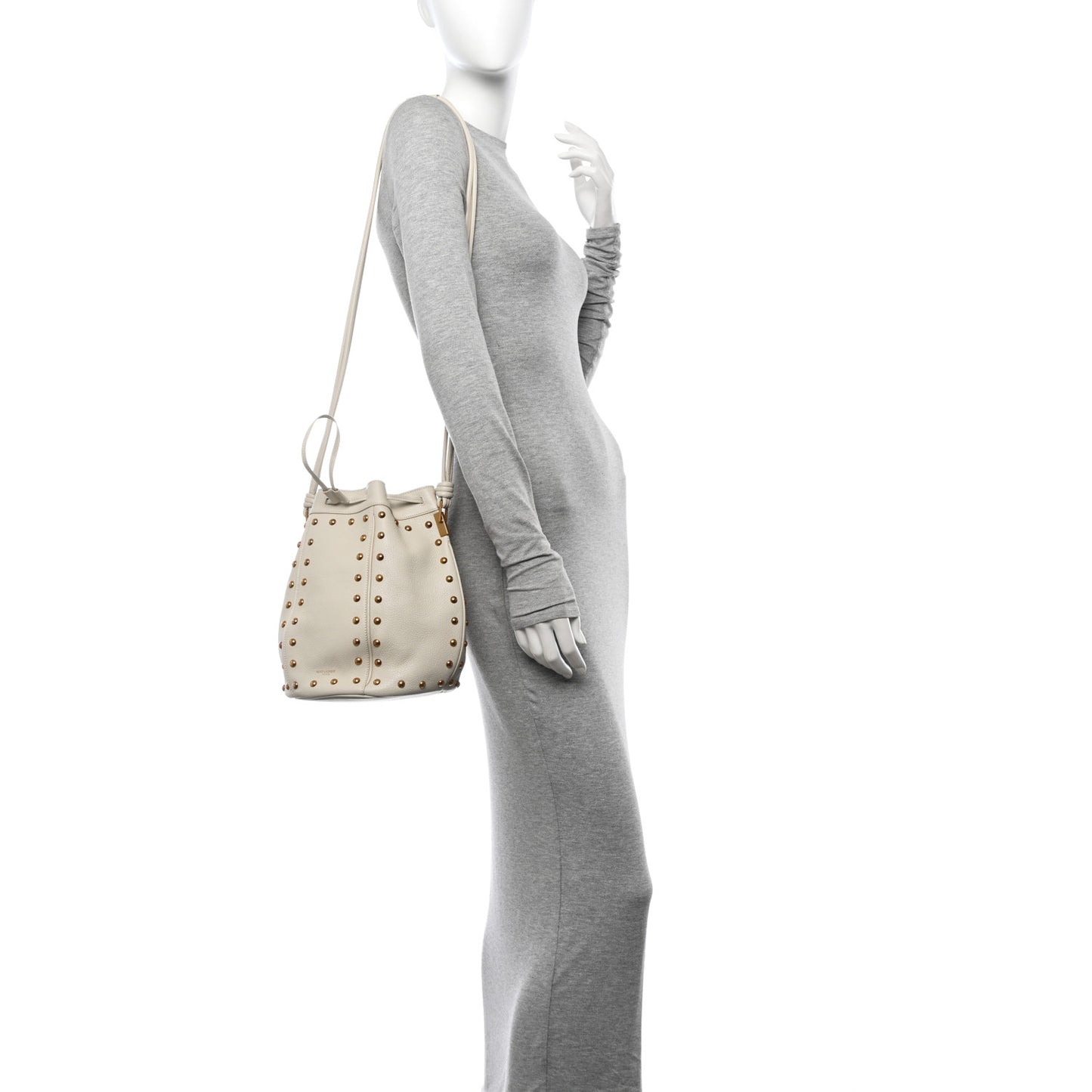 Calfskin Studded Medium Talitha Bucket Bag White