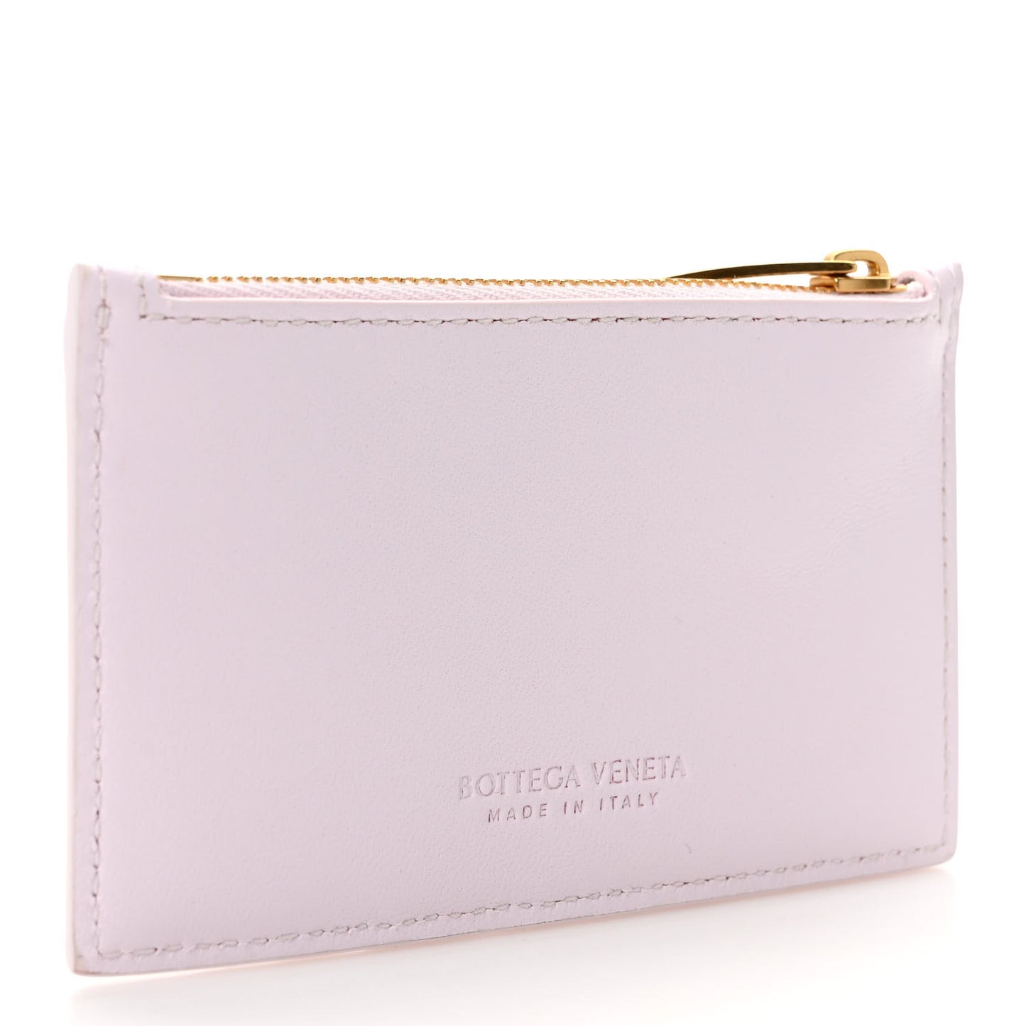 Calfskin Intrecciato Zip Card Holder Rosa