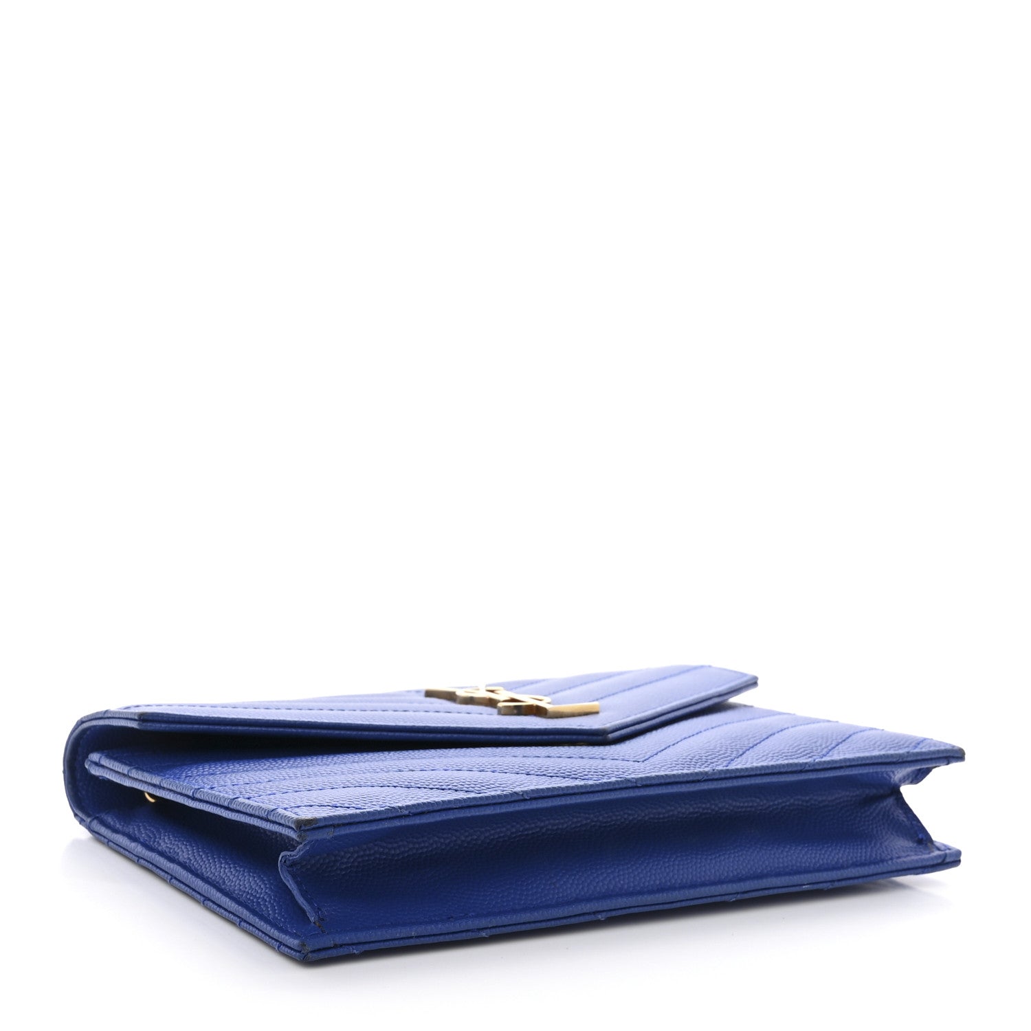 Saint Laurent Grain De Poudre Matelasse Chevron Monogram Envelope Chain Wallet Blue Majorelle 4 of 12