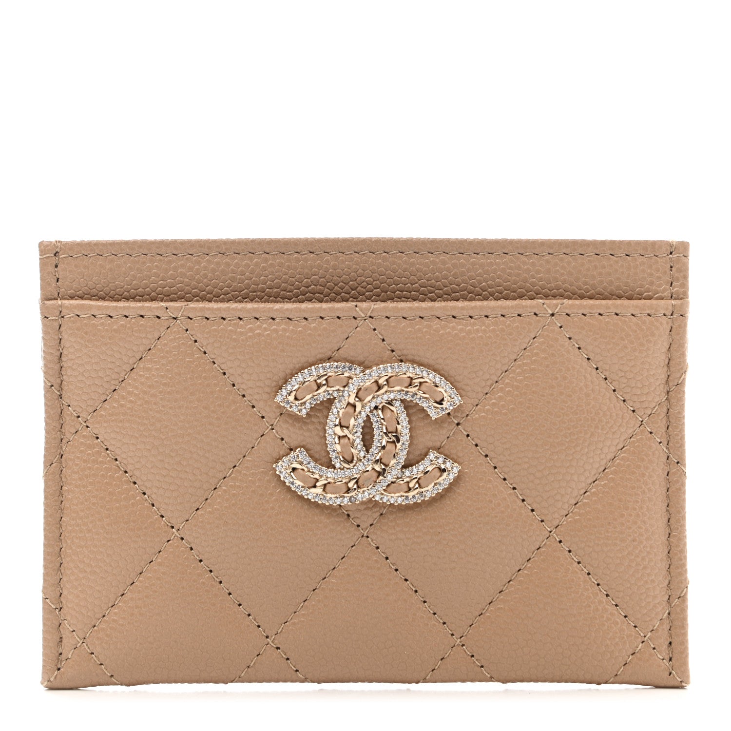 Chanel Caviar Quilted Crystal Card Holder Beige 1 of 9