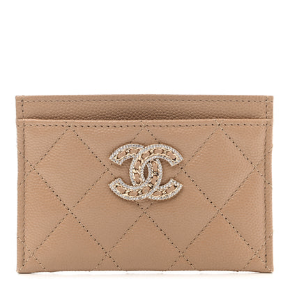 Chanel Caviar Quilted Crystal Card Holder Beige 1 of 9