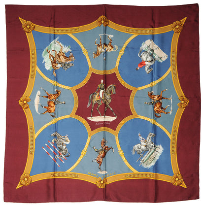 Hermes Silk Les General L'Hotte Scarf 90 Burgundy 6 of 8