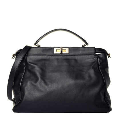 Fendi Vitello Suede Large Peekaboo Iconic Satchel Black 1 of 8