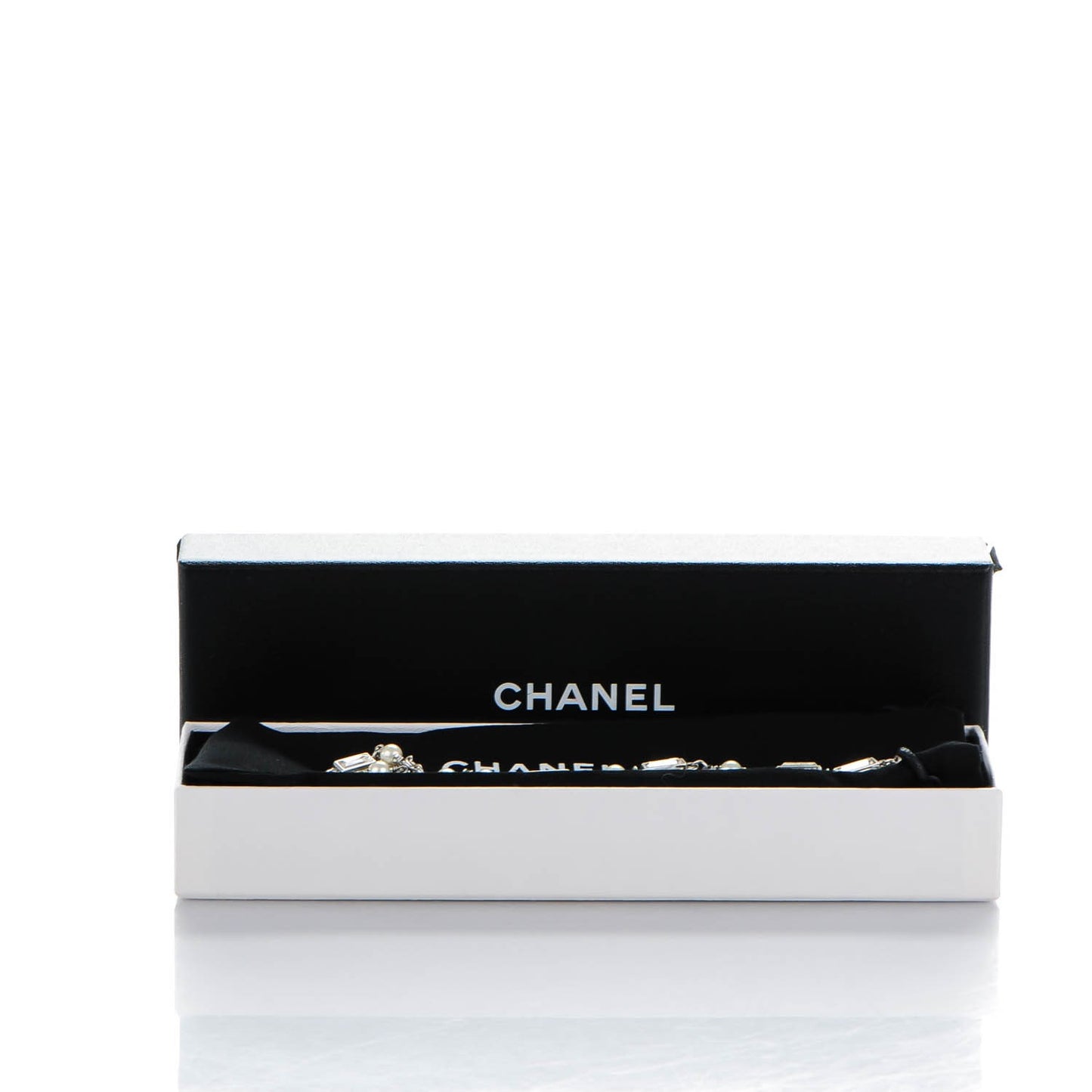 Crystal Baguette Pearl Bow Necklace Silver