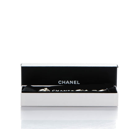 Chanel Crystal Baguette Pearl Bow Necklace Silver 5 of 6