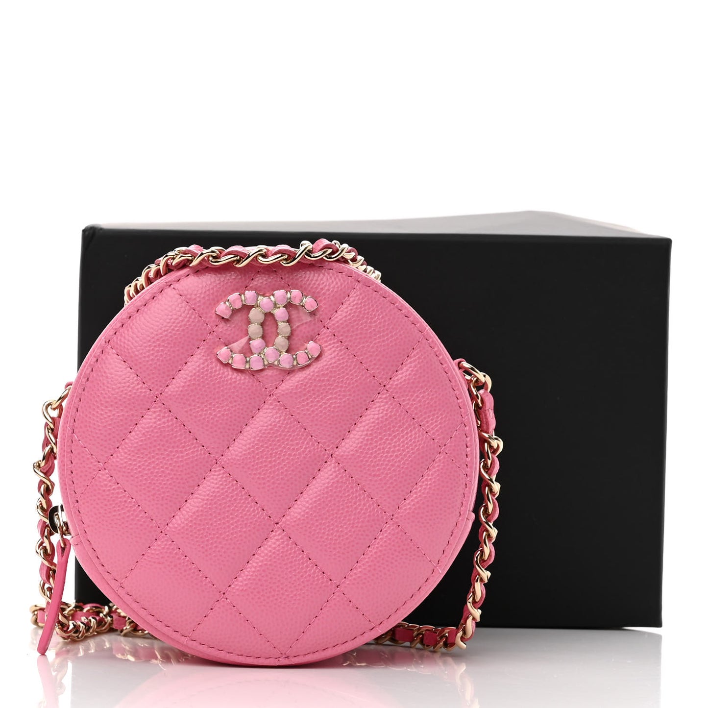 Caviar Quilted Gripoix CC Round Clutch With Chain Pink