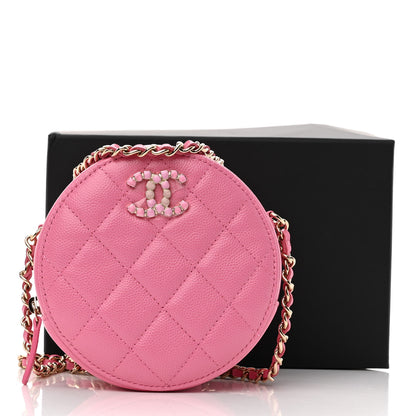 Chanel Caviar Quilted Gripoix CC Round Clutch With Chain Pink 10 of 10