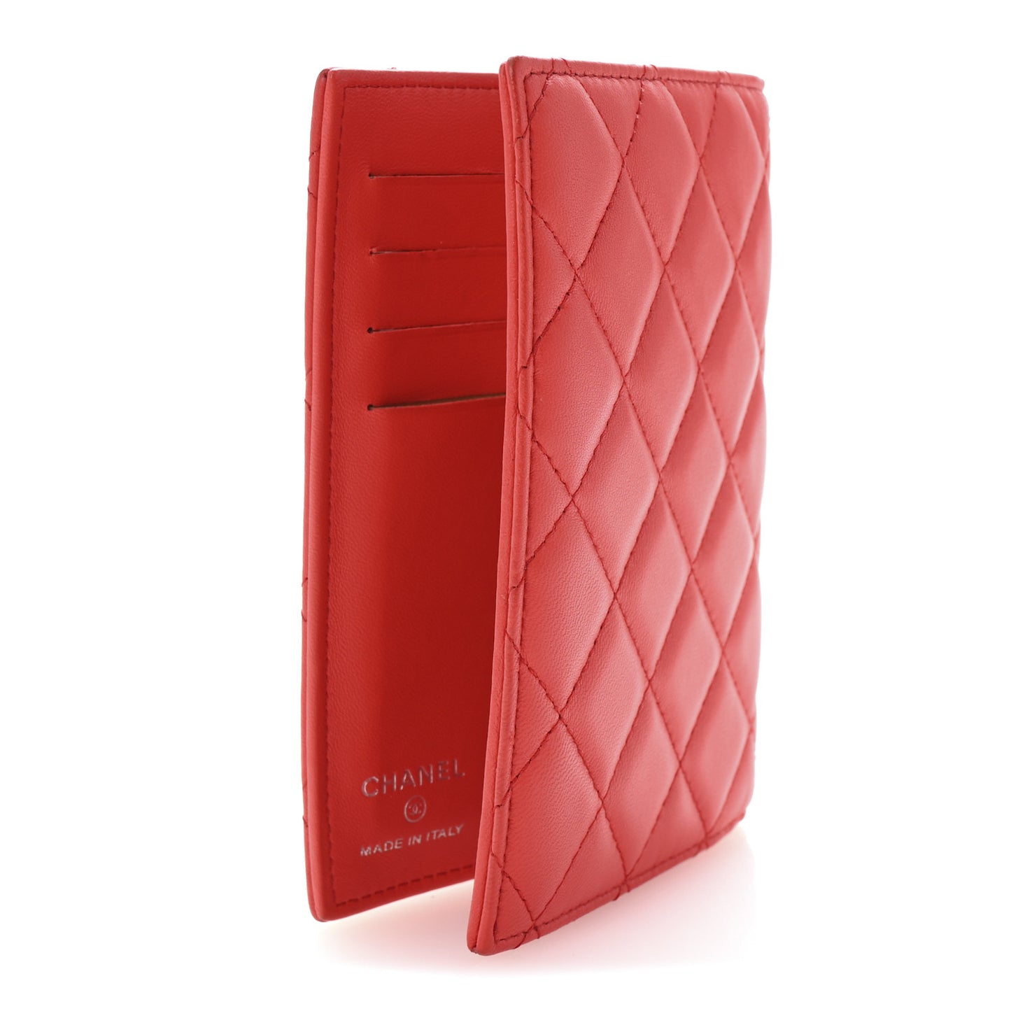 Lambskin Quilted Passport Holder Red
