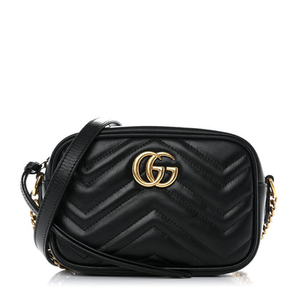 Gucci Calfskin Matelasse Mini GG Marmont Chain Shoulder Bag Black 1 of 11