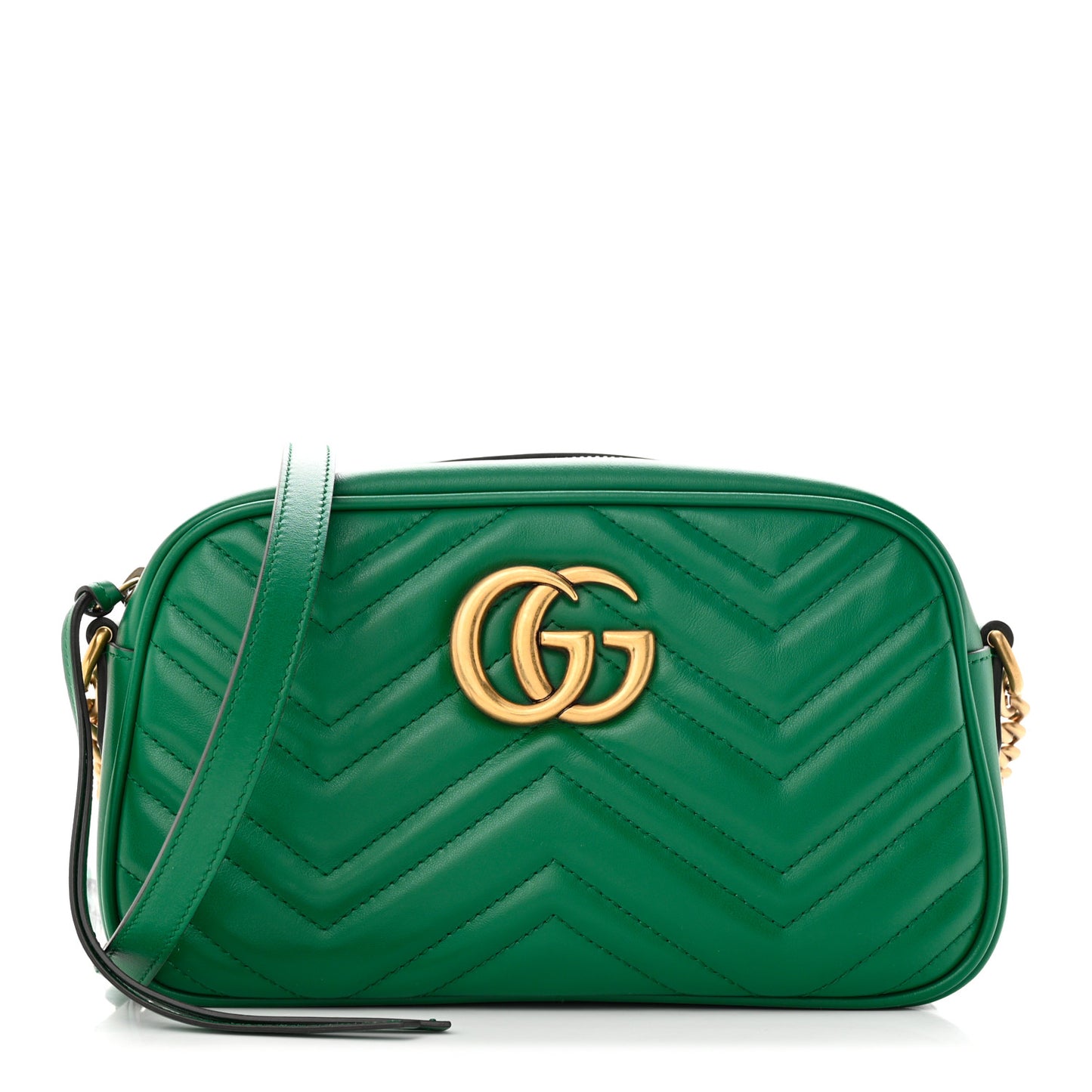 Calfskin Matelasse Small GG Marmont Chain Shoulder Bag Emerald Green