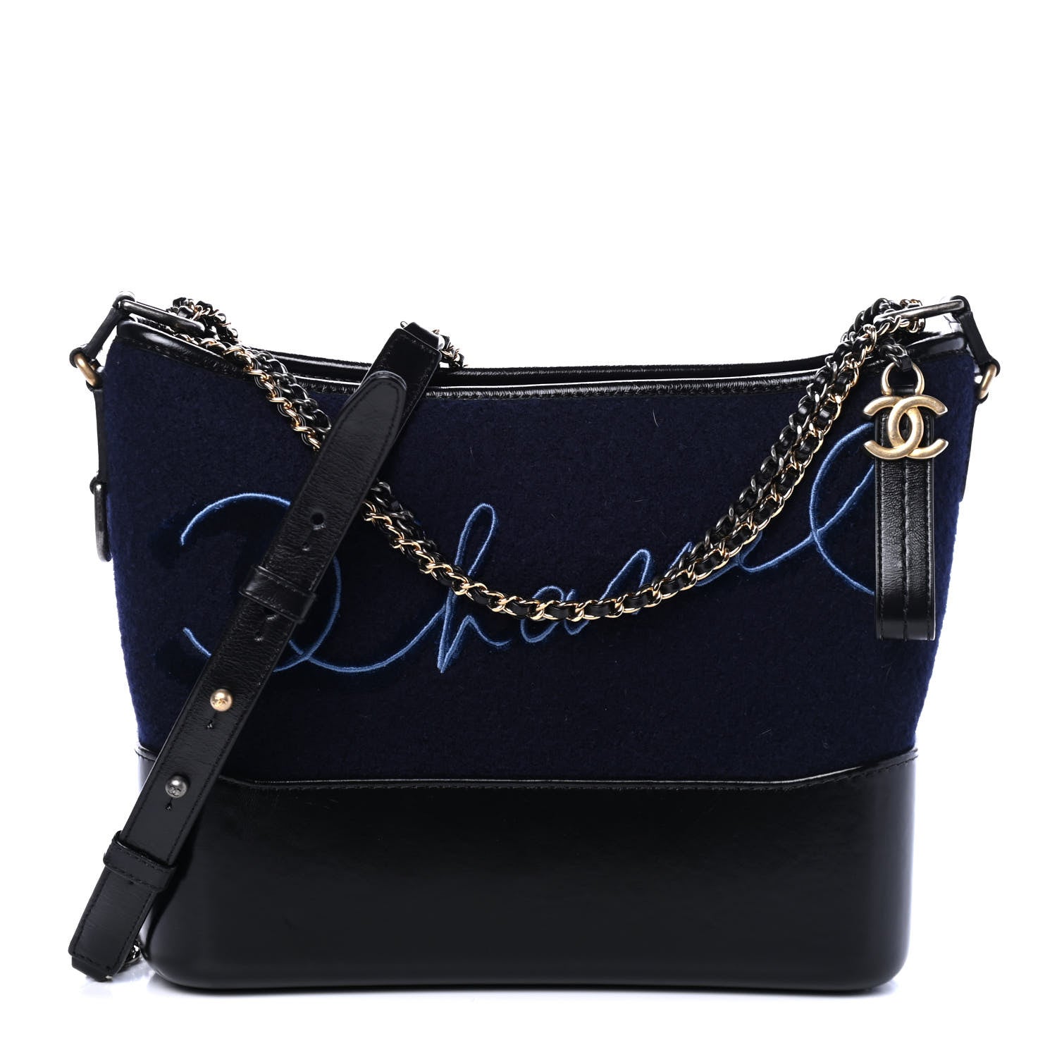 Chanel Wool Embroidered Medium Gabrielle Hobo Dark Navy Blue 1 of 4