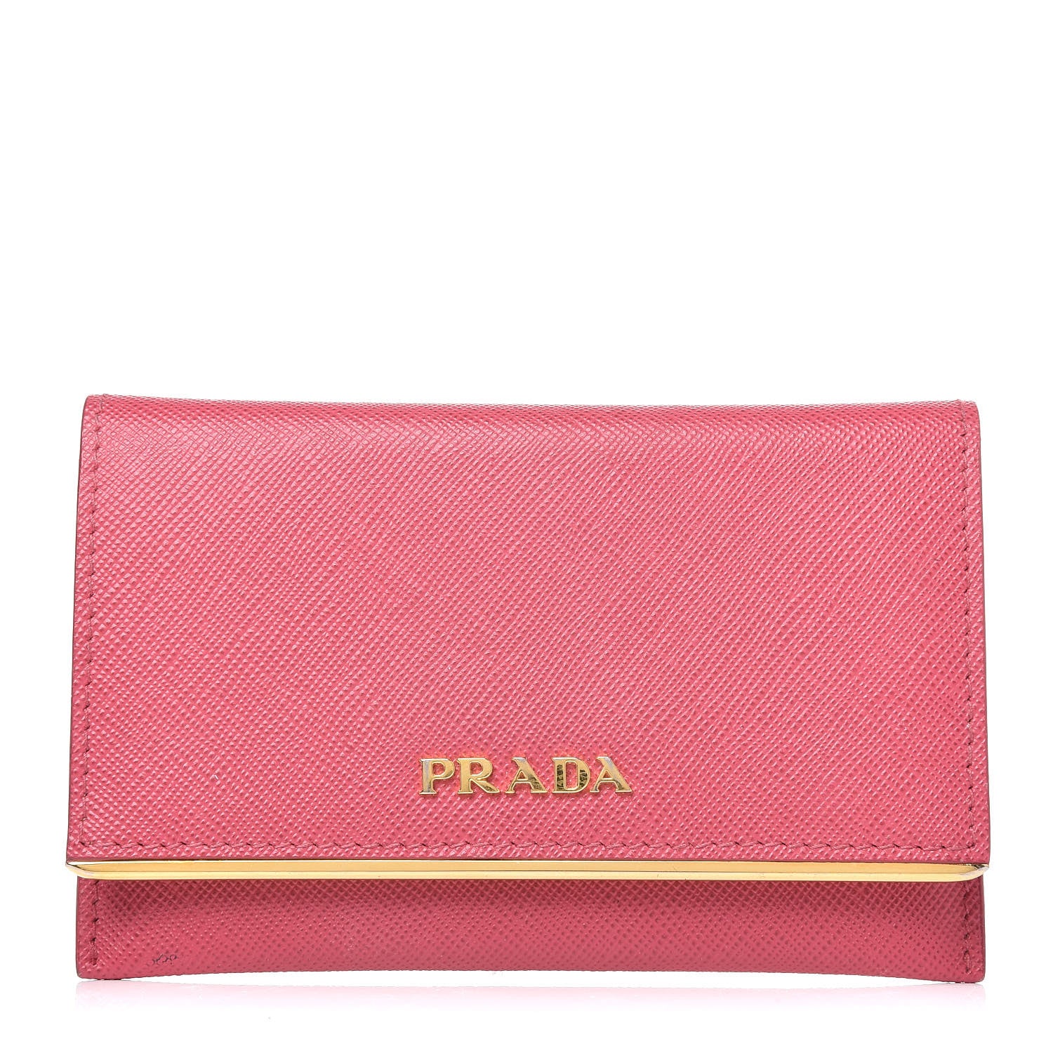 Prada Saffiano Metal Bar Flap Wallet Peonia 1 of 10