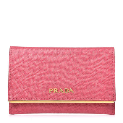 Prada Saffiano Metal Bar Flap Wallet Peonia 1 of 10