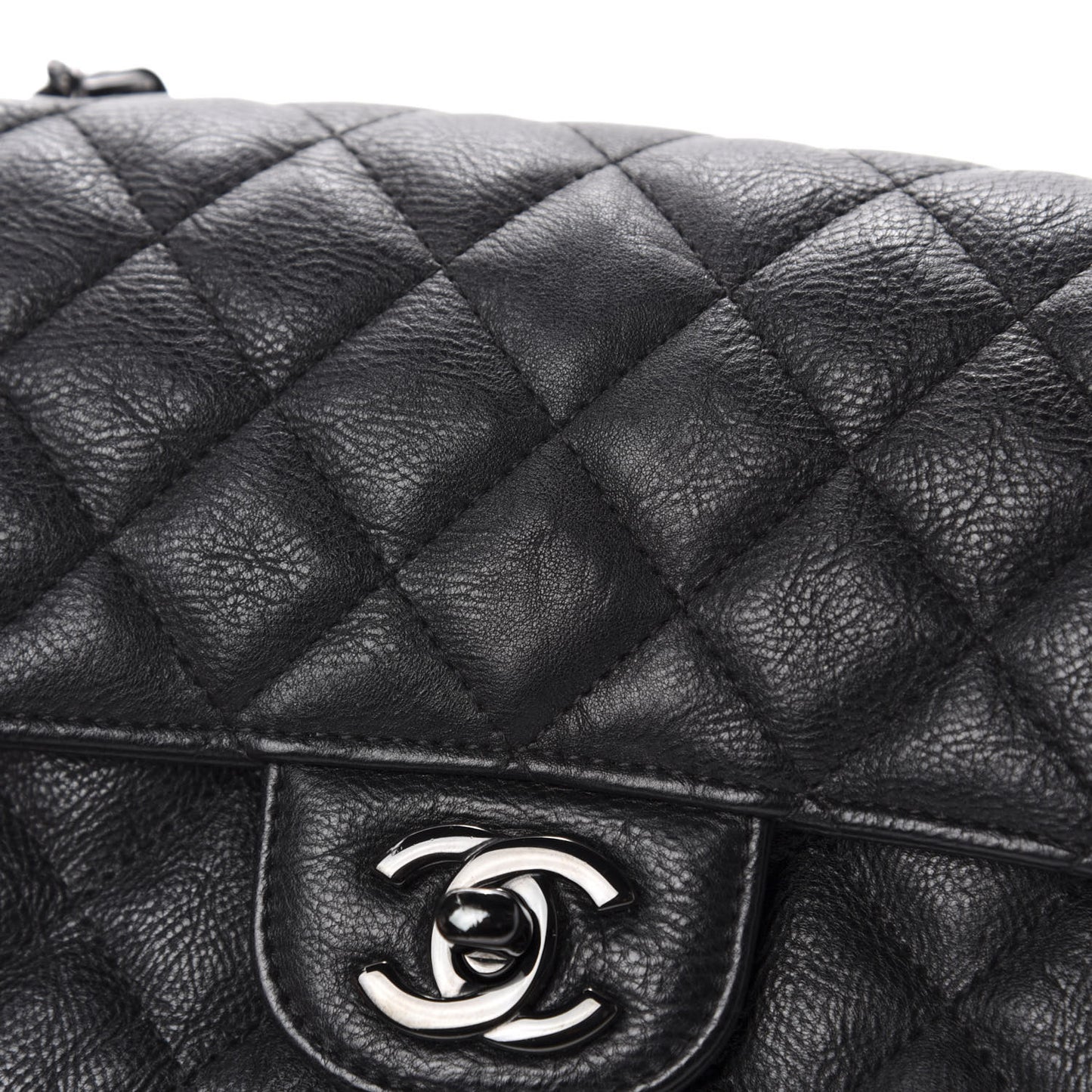 Crumpled Calfskin Quilted Mini Rectangular Flap So Black