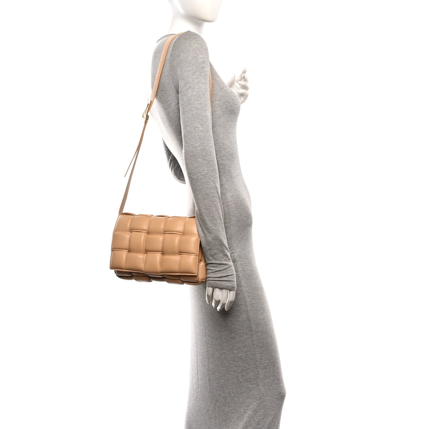 Nappa Maxi Intreccio Padded Cassette Crossbody Bag Almond