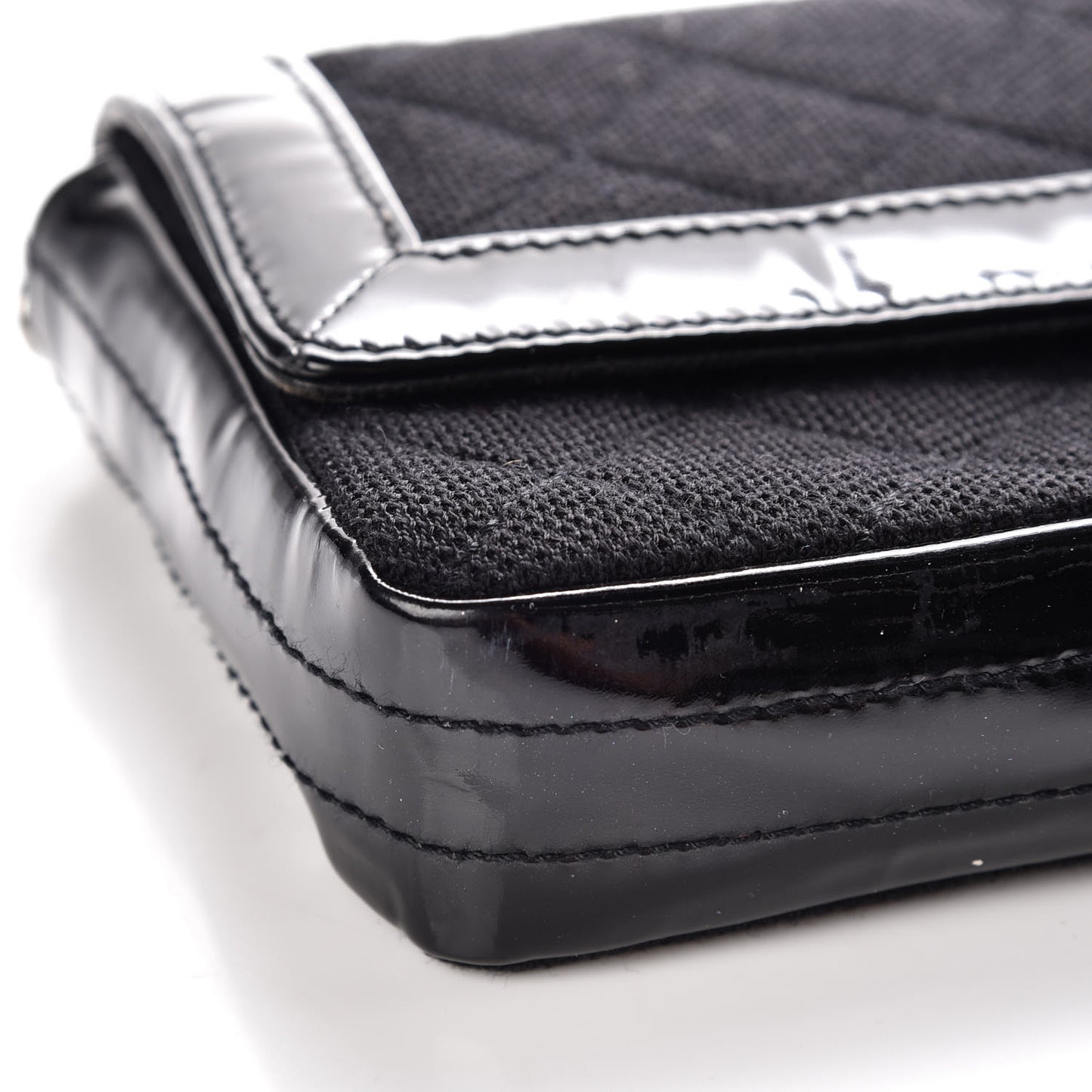Patent Canvas Quilted Flap Clutch Black
