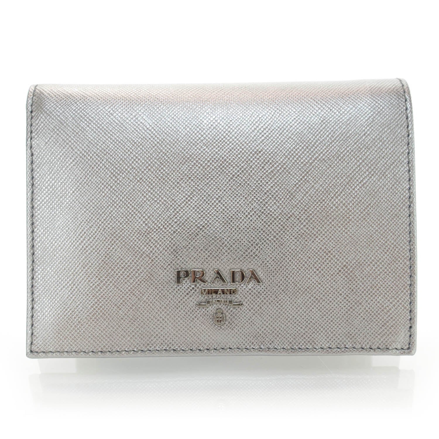 Prada Saffiano Metal Bi-Fold Wallet Cromo 1 of 8