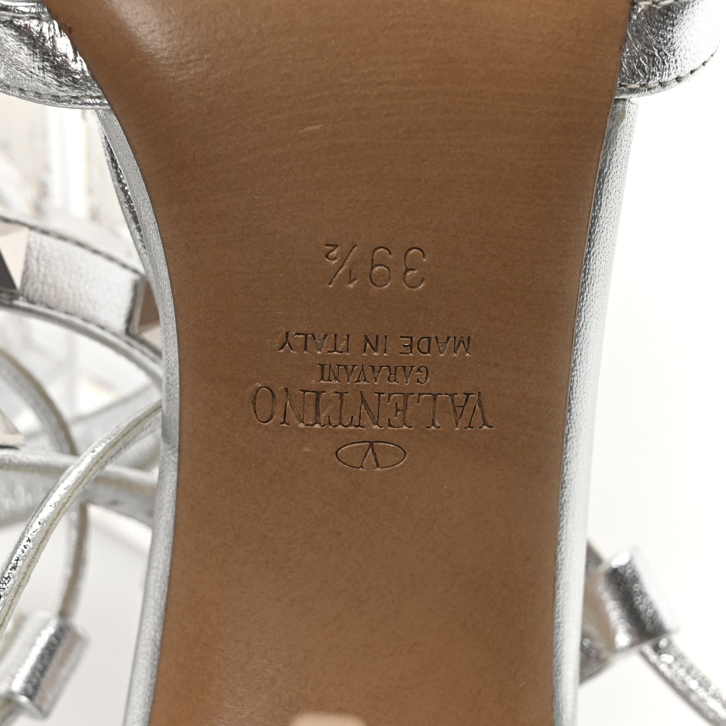 Metallic Nappa Rockstud Ankle T-Strap 100mm Sandals 39.5 Silver