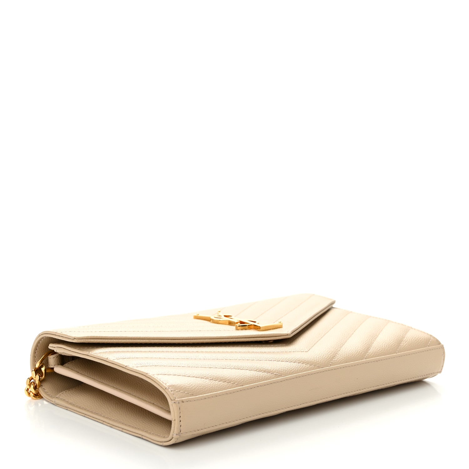 Saint Laurent Grain De Poudre Matelasse Chevron Monogram Chain Wallet Dark Beige 4 of 11