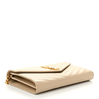 Saint Laurent Grain De Poudre Matelasse Chevron Monogram Chain Wallet Dark Beige 4 of 11