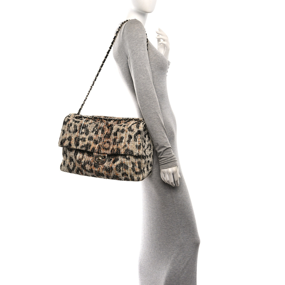 Chanel Tweed Mixed Fibers Leopard Print Souplissimo Maxi Flap Brown Black White 3 of 21