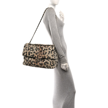 Chanel Tweed Mixed Fibers Leopard Print Souplissimo Maxi Flap Brown Black White 3 of 21