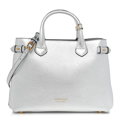 Burberry Metallic Grainy Calfskin House Check Medium Banner Tote Silver 1 of 11