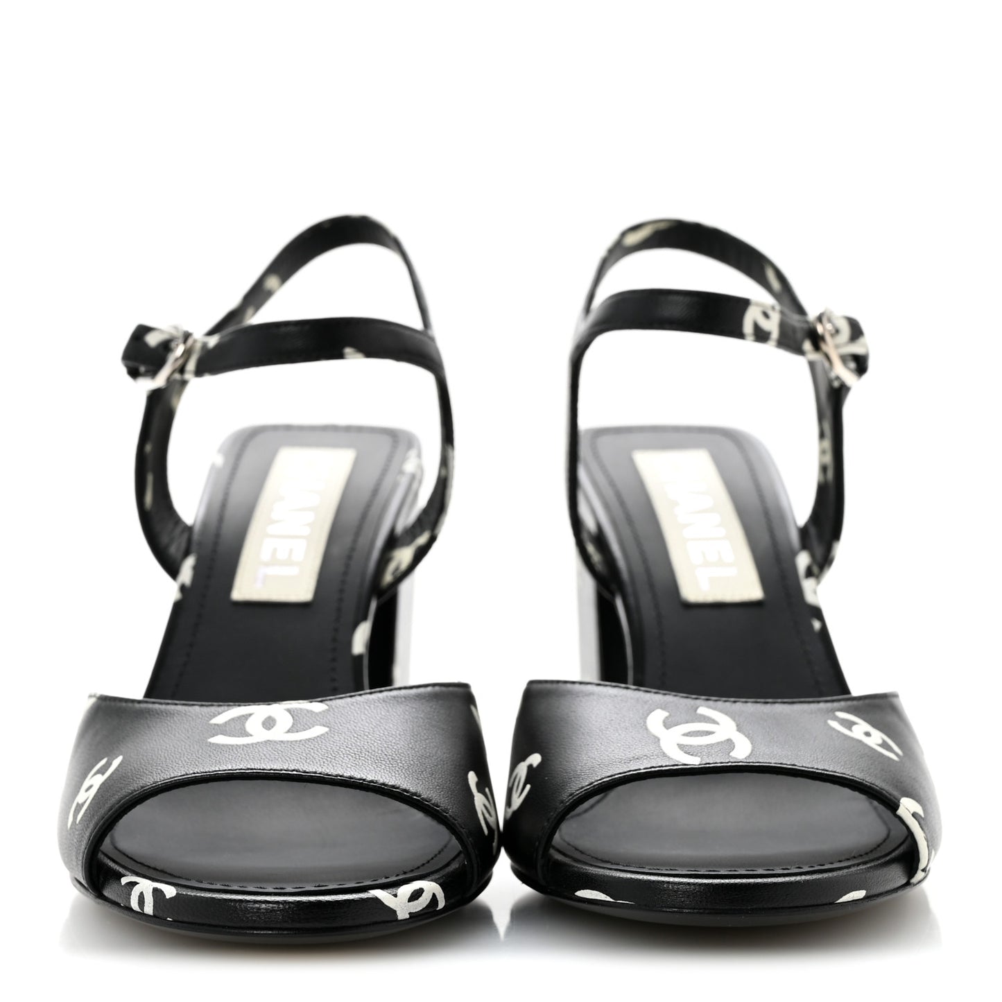 Printed Lambskin CC Sandals 37 Black White 37 Black White