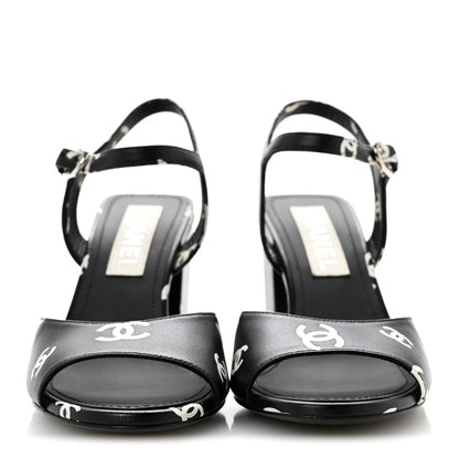 Chanel Printed Lambskin CC Sandals 37 Black White 37 Black White 3 of 10