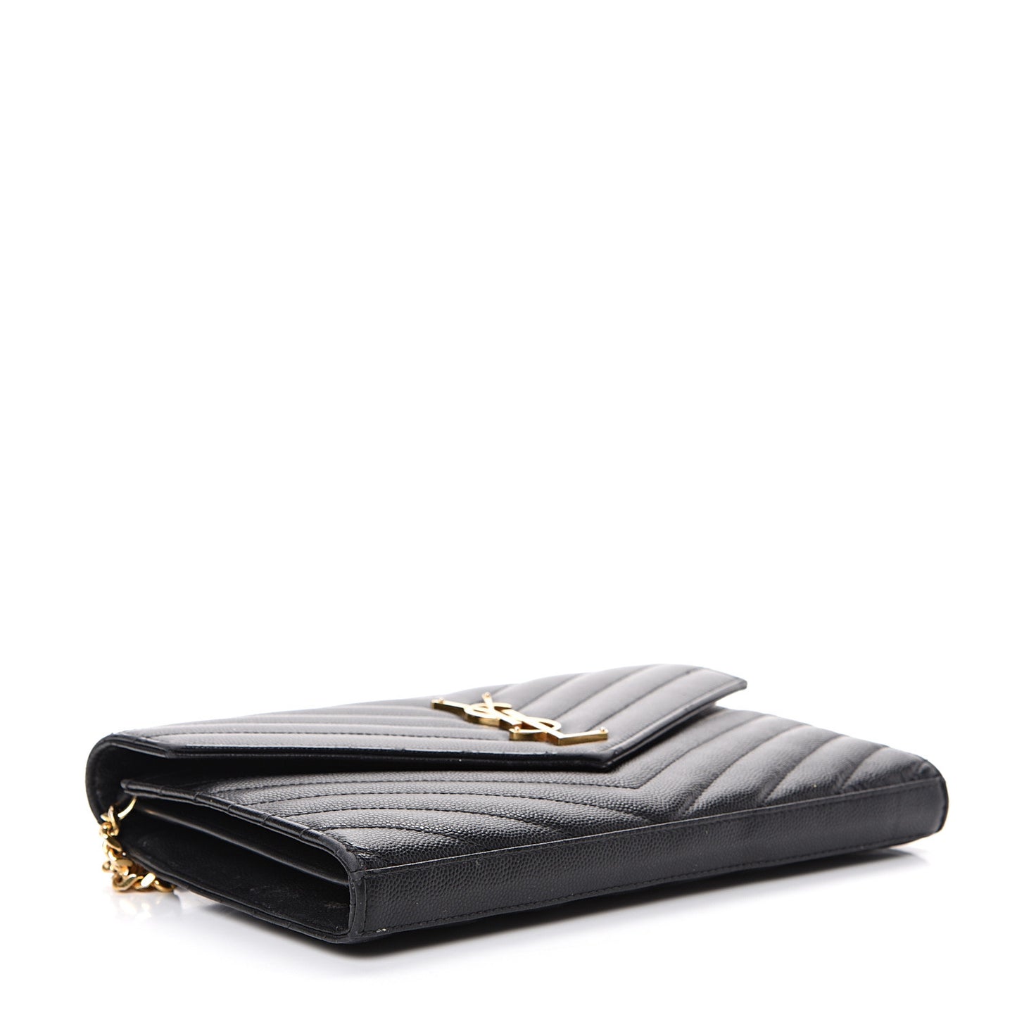 Grain De Poudre Matelasse Chevron Monogram Chain Wallet Black