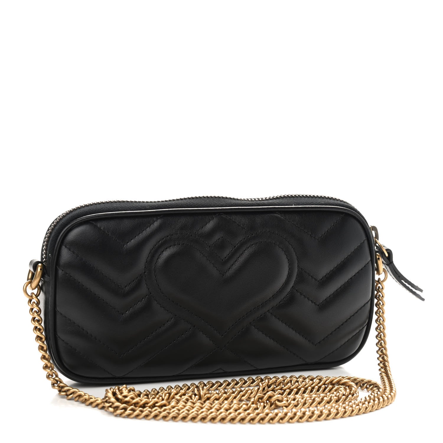 Gucci Calfskin Matelasse Mini GG Marmont Chain Crossbody Bag Black 3 of 9